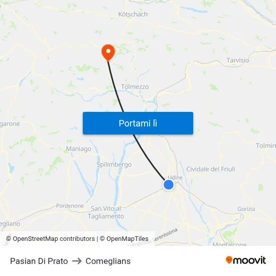 Pasian Di Prato to Comeglians map