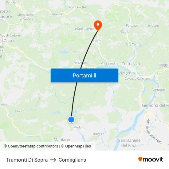 Tramonti Di Sopra to Comeglians map