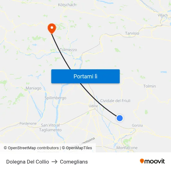 Dolegna Del Collio to Comeglians map