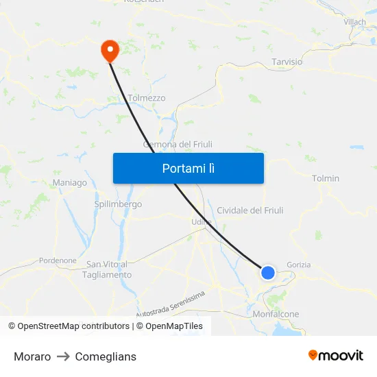 Moraro to Comeglians map