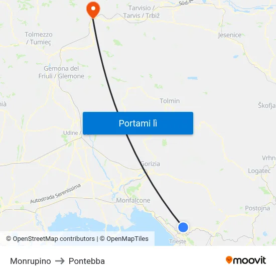 Monrupino to Pontebba map