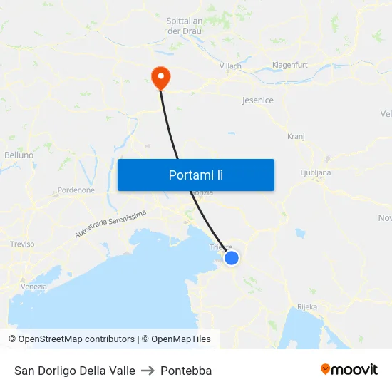 San Dorligo Della Valle to Pontebba map