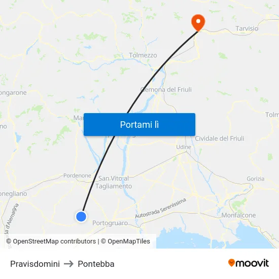 Pravisdomini to Pontebba map