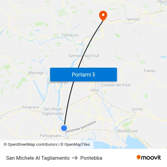 San Michele Al Tagliamento to Pontebba map