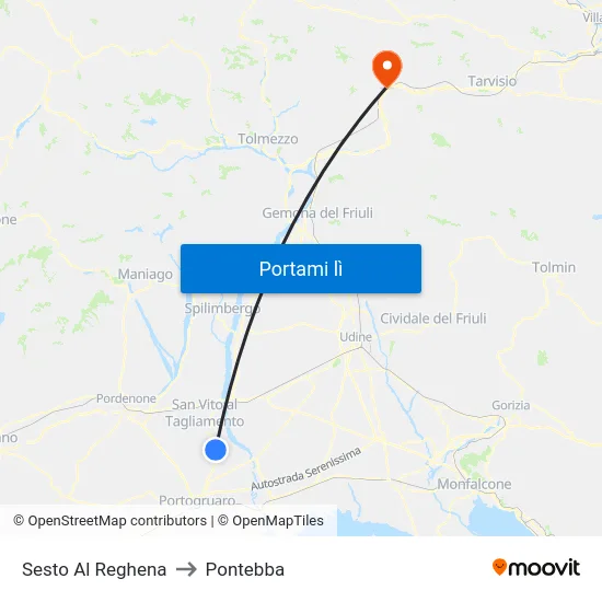 Sesto Al Reghena to Pontebba map