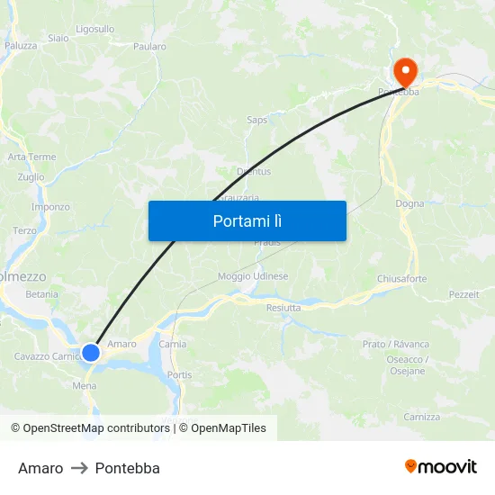 Amaro to Pontebba map