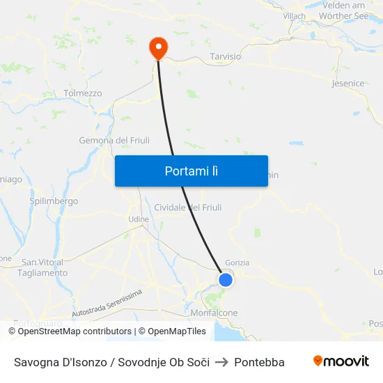 Savogna D'Isonzo / Sovodnje Ob Soči to Pontebba map