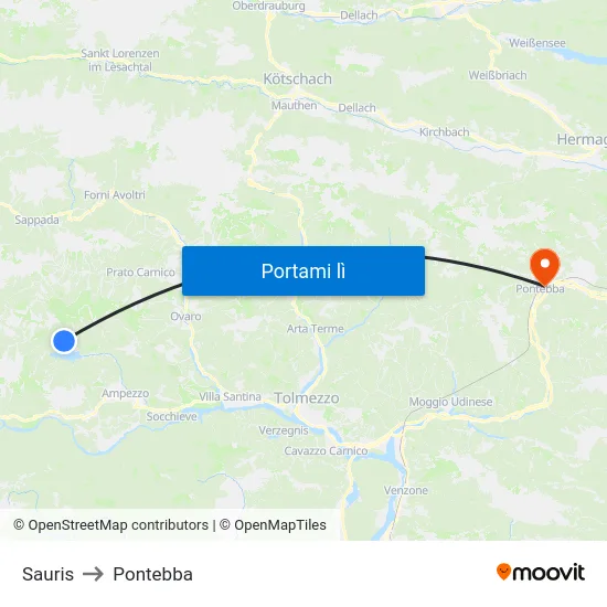 Sauris to Pontebba map
