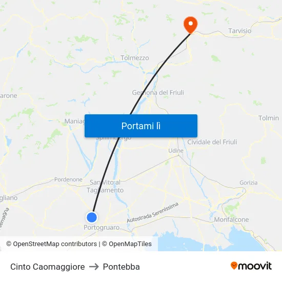 Cinto Caomaggiore to Pontebba map