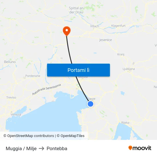 Muggia / Milje to Pontebba map