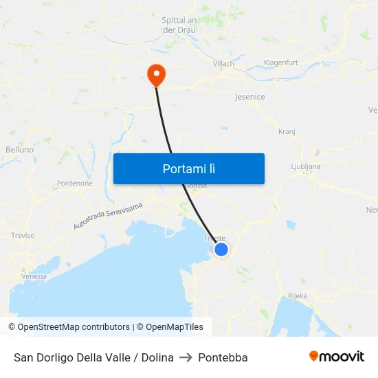 San Dorligo Della Valle / Dolina to Pontebba map