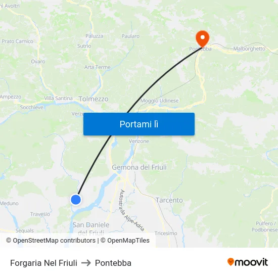 Forgaria Nel Friuli to Pontebba map