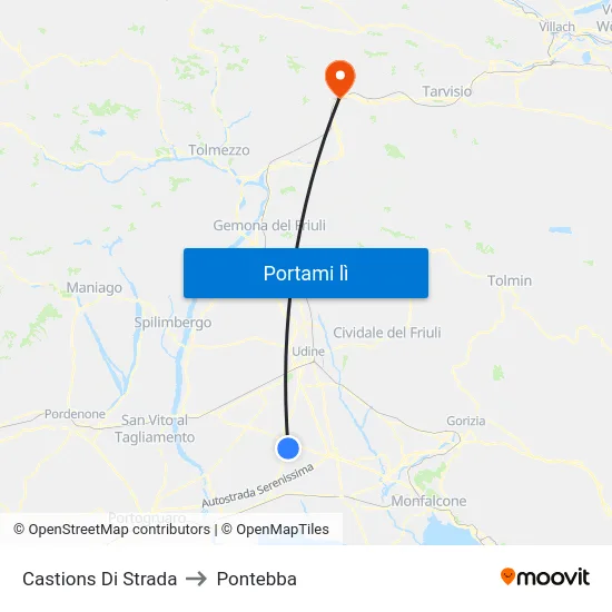 Castions Di Strada to Pontebba map