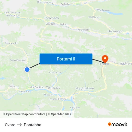 Ovaro to Pontebba map