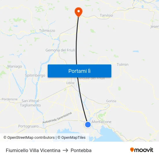 Fiumicello Villa Vicentina to Pontebba map