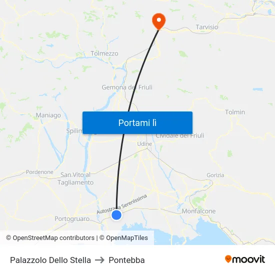 Palazzolo Dello Stella to Pontebba map