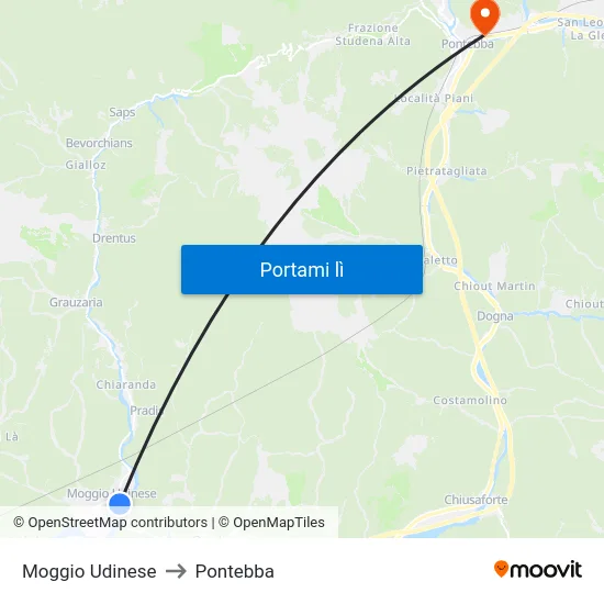 Moggio Udinese to Pontebba map