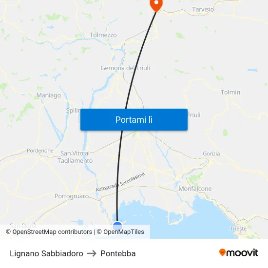 Lignano Sabbiadoro to Pontebba map