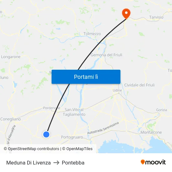 Meduna Di Livenza to Pontebba map