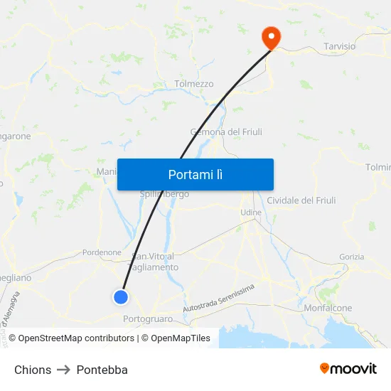 Chions to Pontebba map