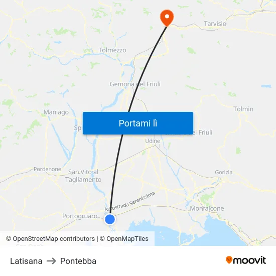 Latisana to Pontebba map