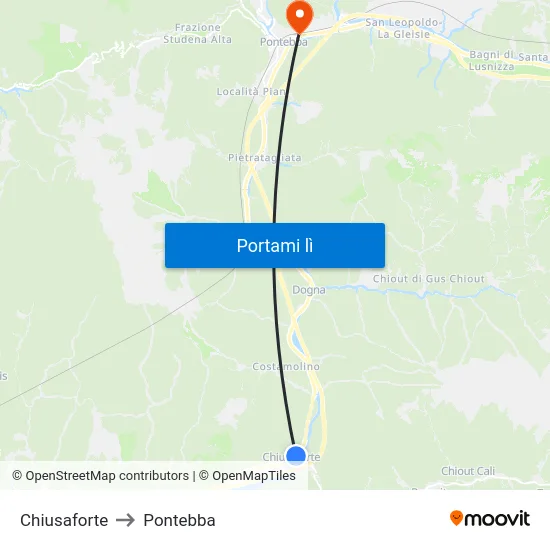 Chiusaforte to Pontebba map