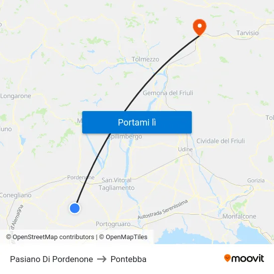 Pasiano Di Pordenone to Pontebba map