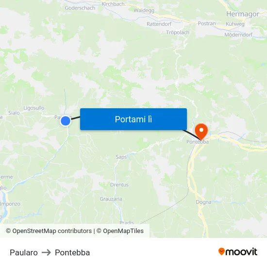 Paularo to Pontebba map