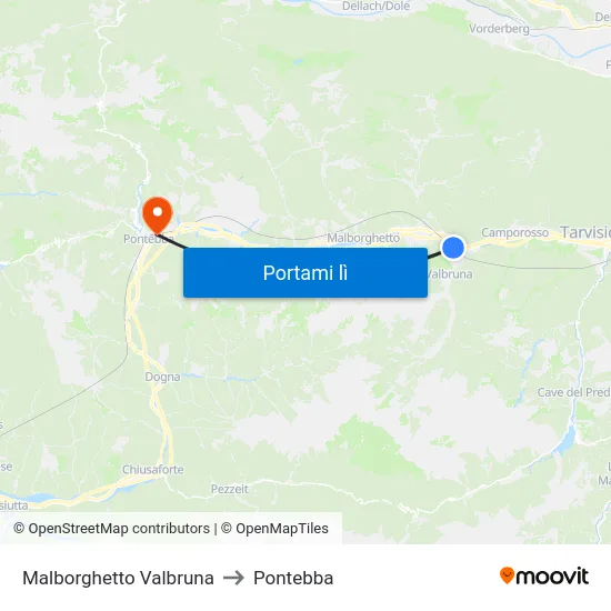 Malborghetto Valbruna to Pontebba map