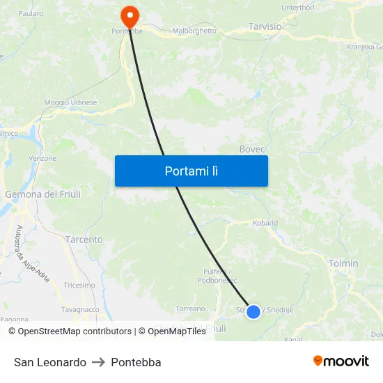 San Leonardo to Pontebba map