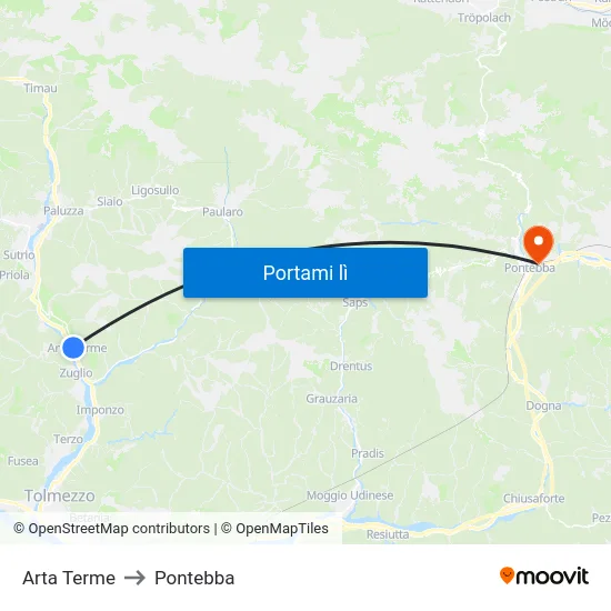 Arta Terme to Pontebba map