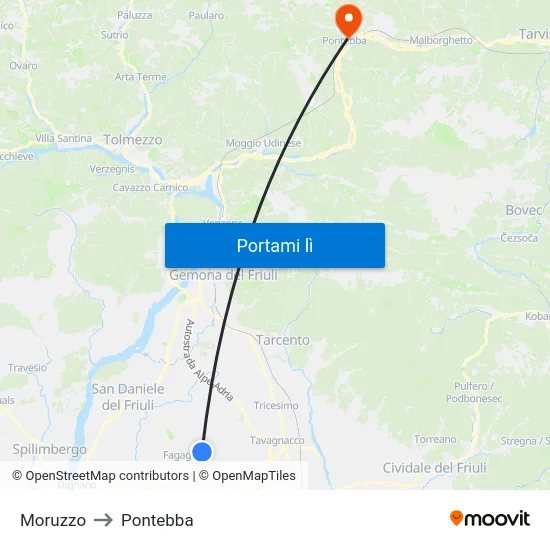 Moruzzo to Pontebba map