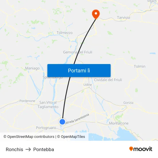 Ronchis to Pontebba map