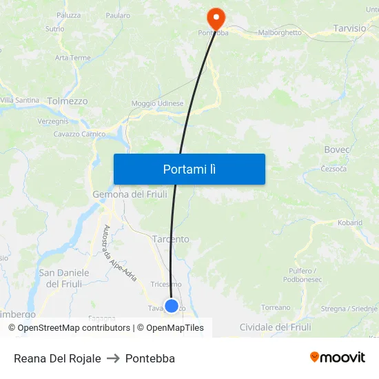 Reana Del Rojale to Pontebba map