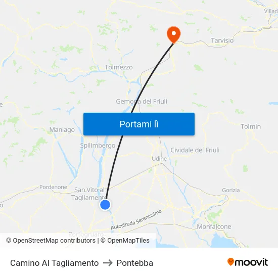 Camino Al Tagliamento to Pontebba map