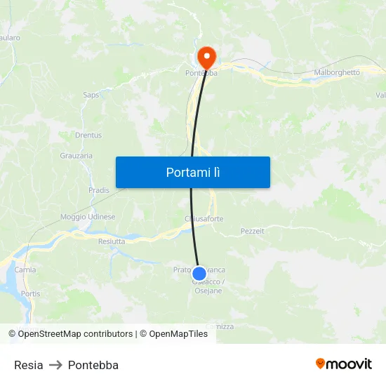 Resia to Pontebba map
