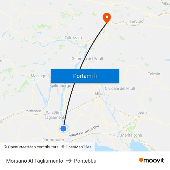 Morsano Al Tagliamento to Pontebba map