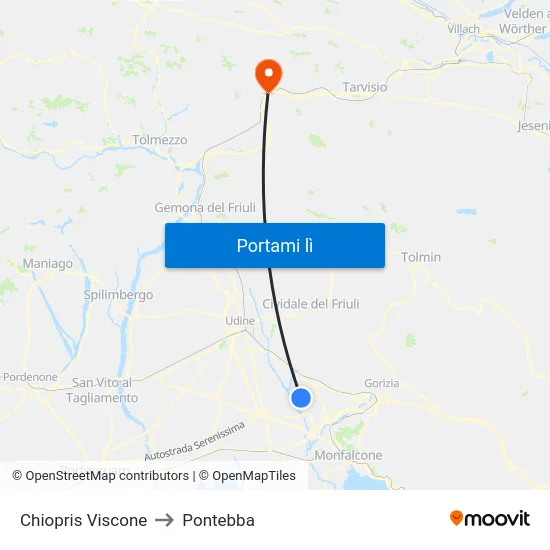 Chiopris Viscone to Pontebba map