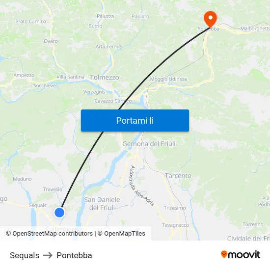 Sequals to Pontebba map