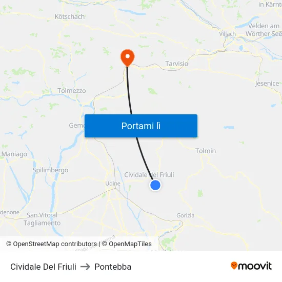 Cividale Del Friuli to Pontebba map