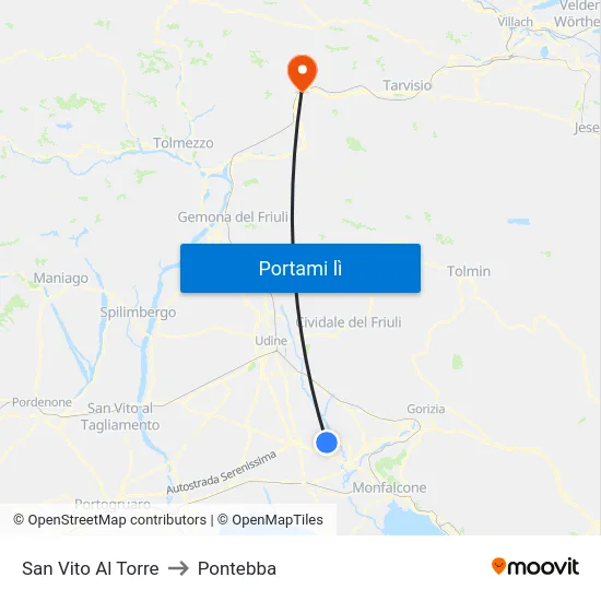 San Vito Al Torre to Pontebba map