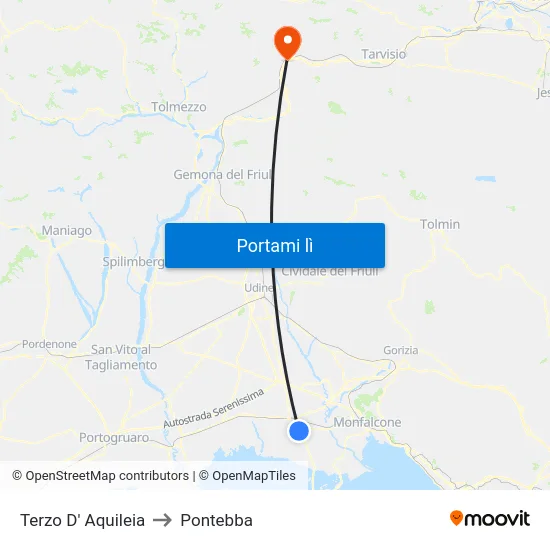 Terzo D' Aquileia to Pontebba map