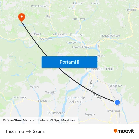 Tricesimo to Sauris map