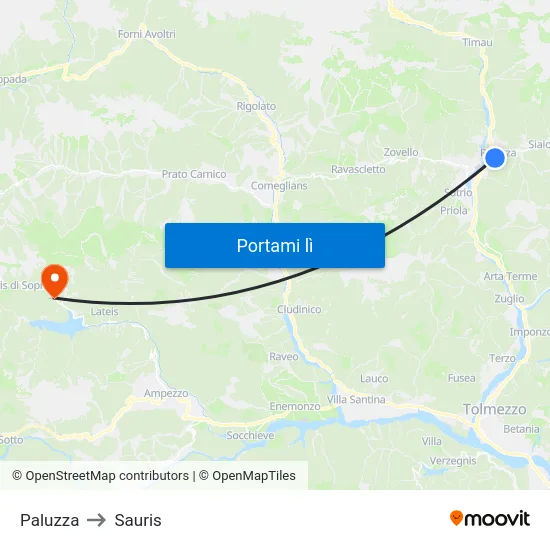 Paluzza to Sauris map