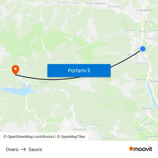 Ovaro to Sauris map