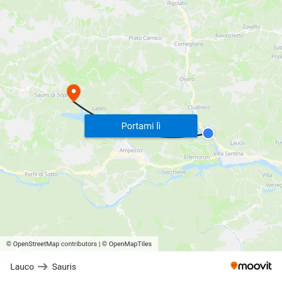 Lauco to Sauris map