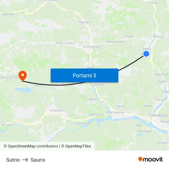 Sutrio to Sauris map