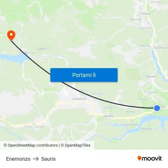 Enemonzo to Sauris map