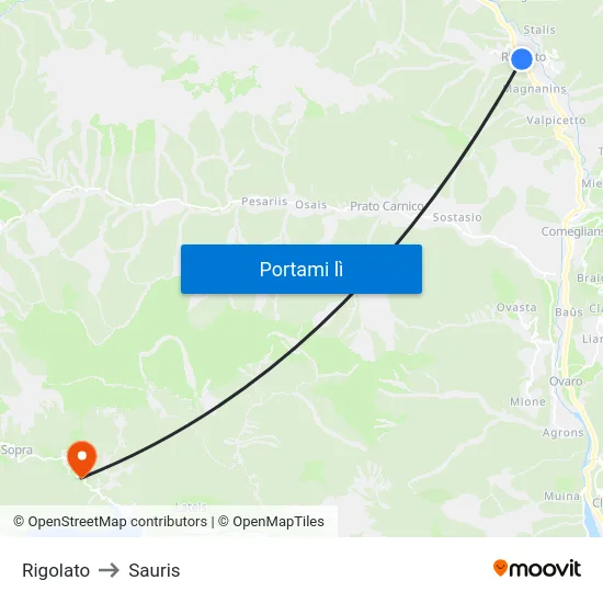 Rigolato to Sauris map