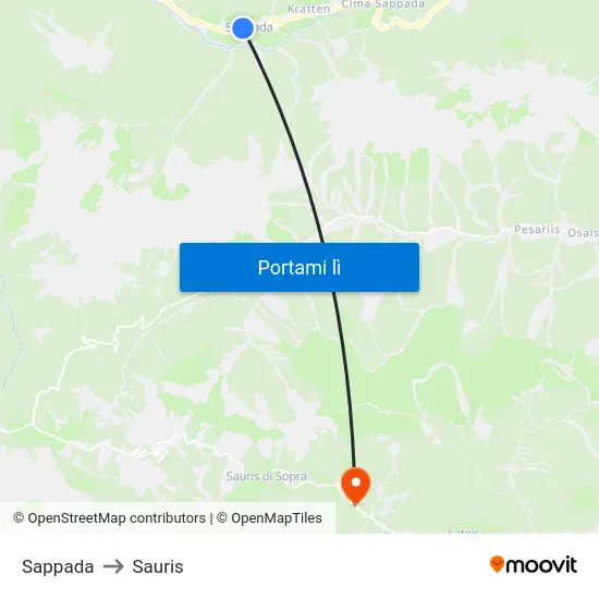 Sappada to Sauris map